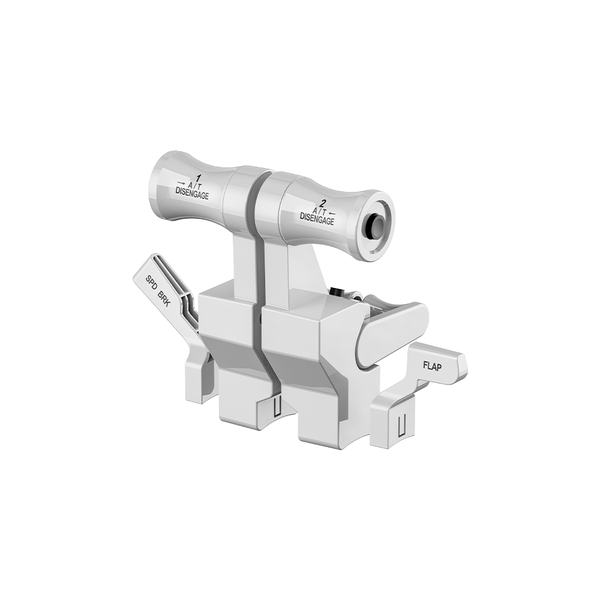 Metal tool with various labeled parts on a white background