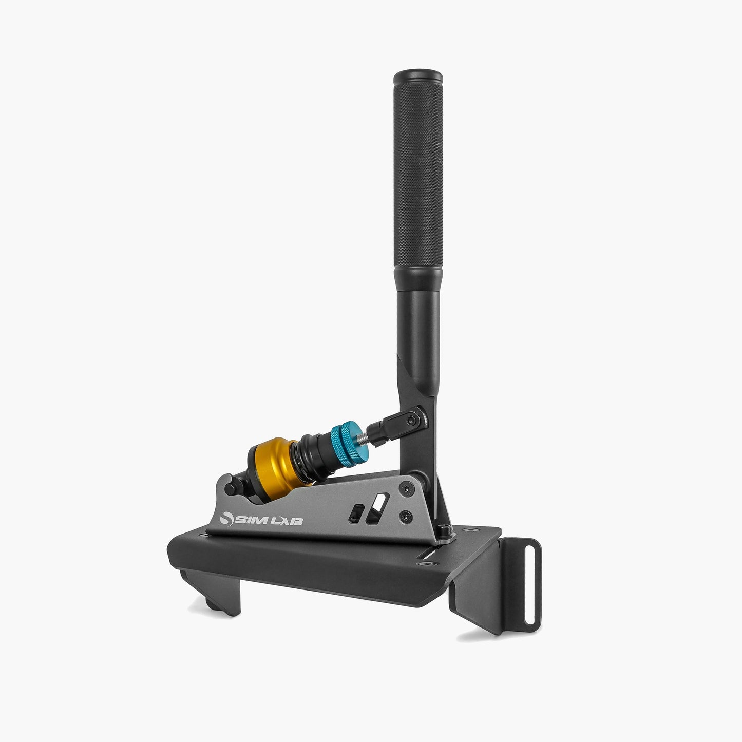 Black metal tool with adjustable components on a white background