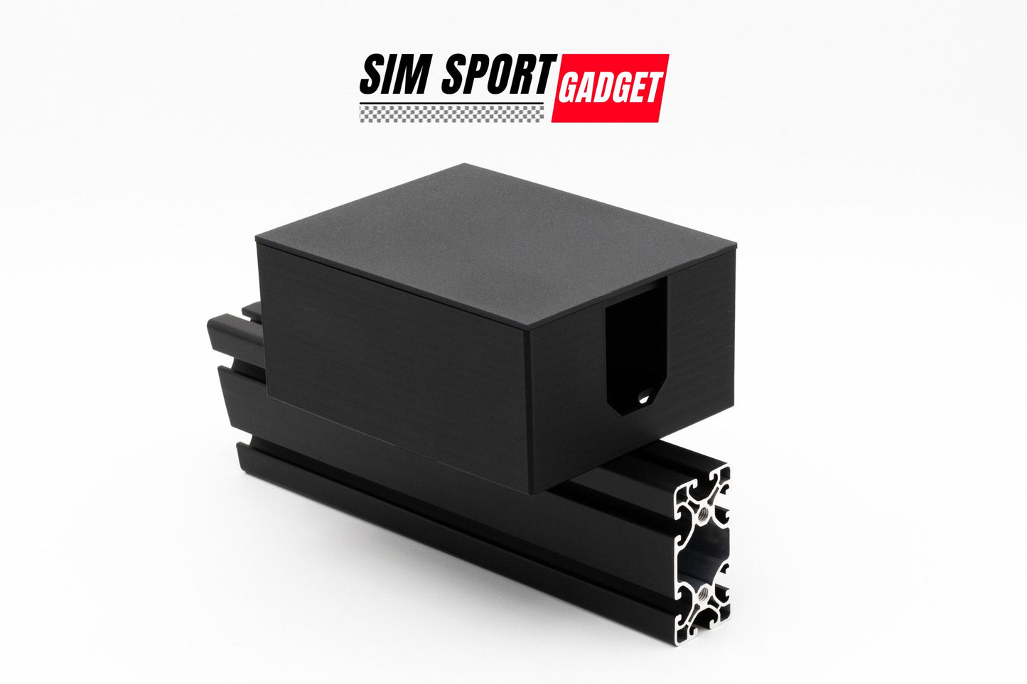 Black gaming accessory with 'Sim Sport Gadget' branding on a white background