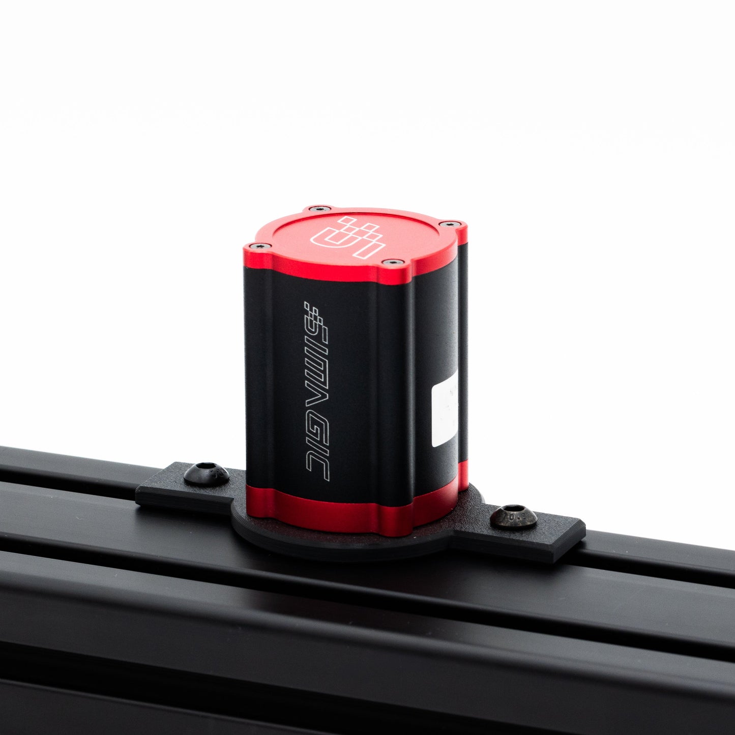 Black and red gimbal camera stabilizer on a white background