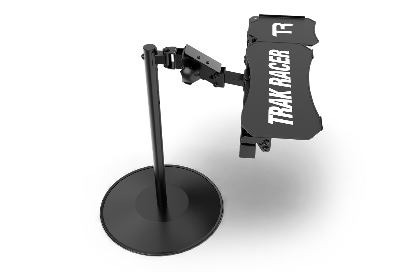 Black stand with a small vehicle model on a transparent background