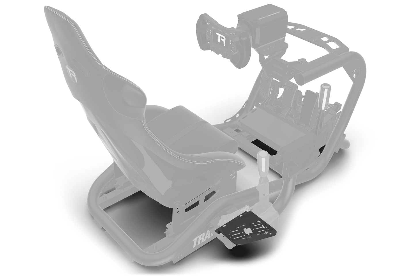 Black gaming chair with attached camera on a transparent background