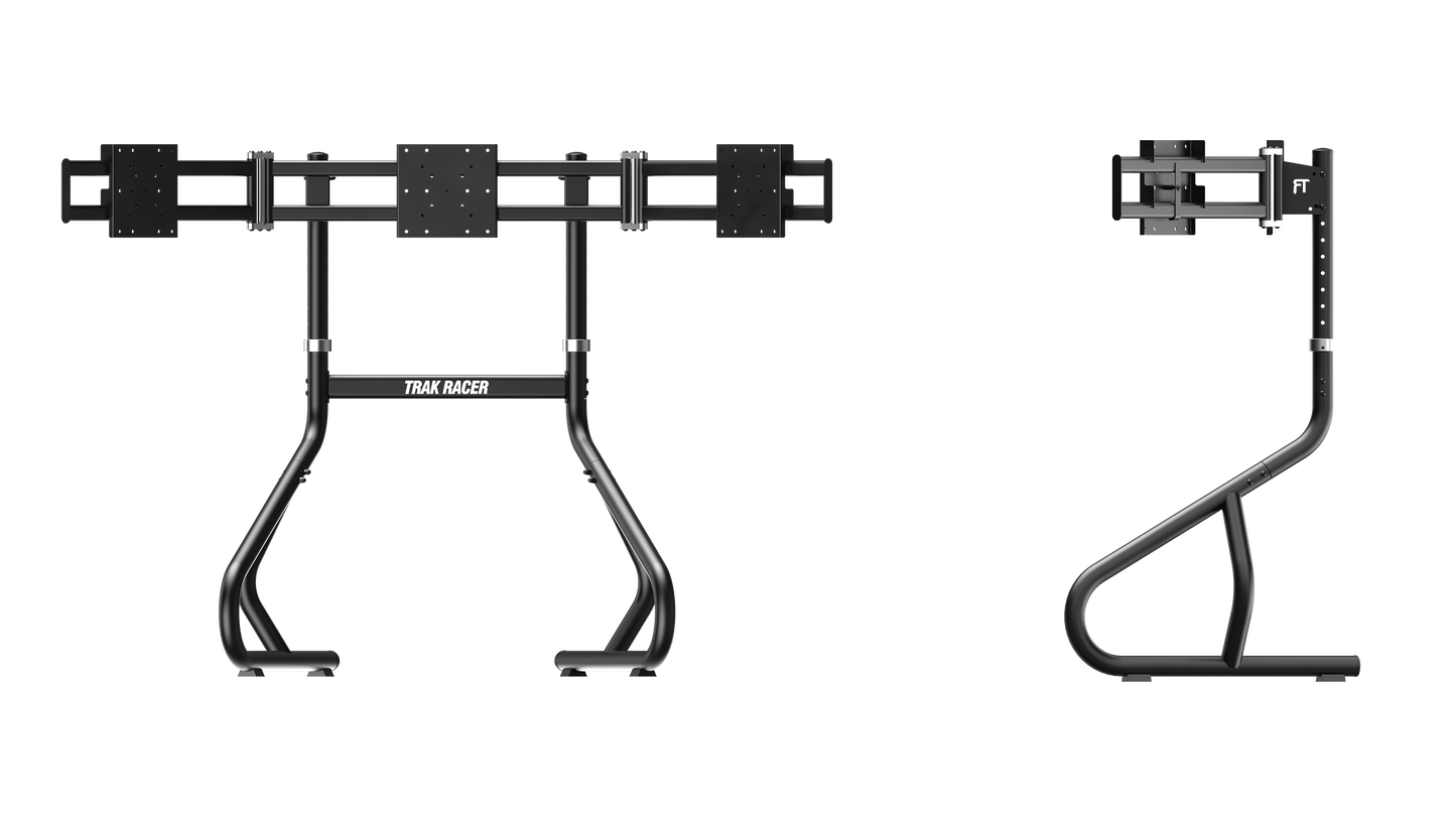 Black bike rack with adjustable arm on a white background