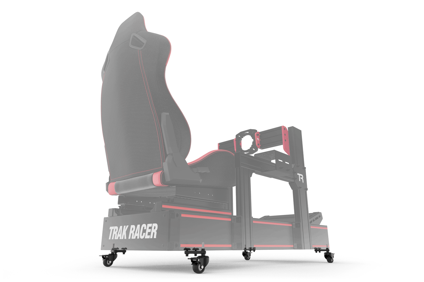 Racing simulator chair with adjustable stand on a transparent background