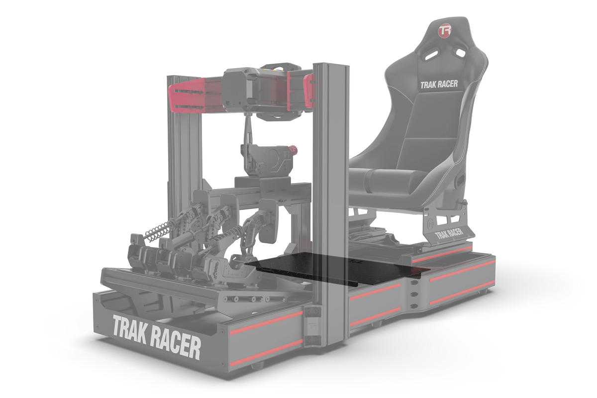 Trak Racer Sim Floor installed on compatible sim racing cockpit