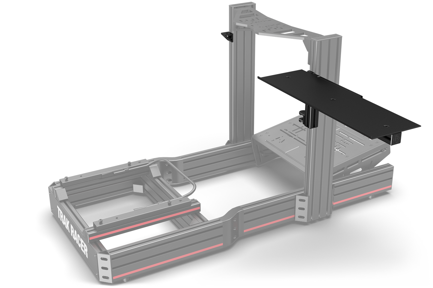 Gray metal frame with a black platform on a white background