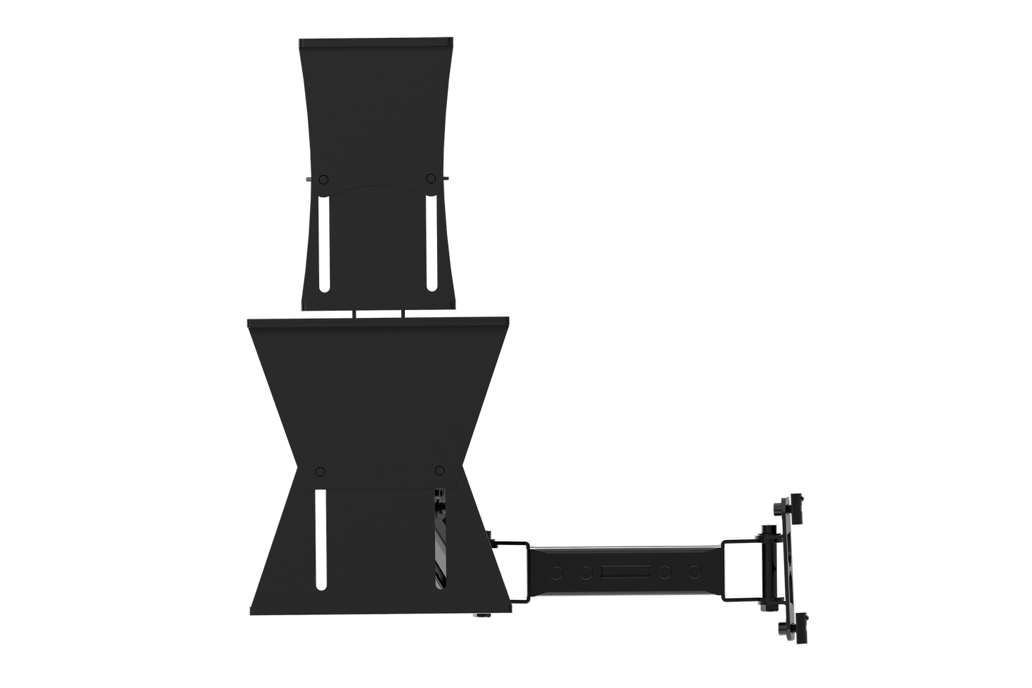 Black metal stand with adjustable arm on a transparent background