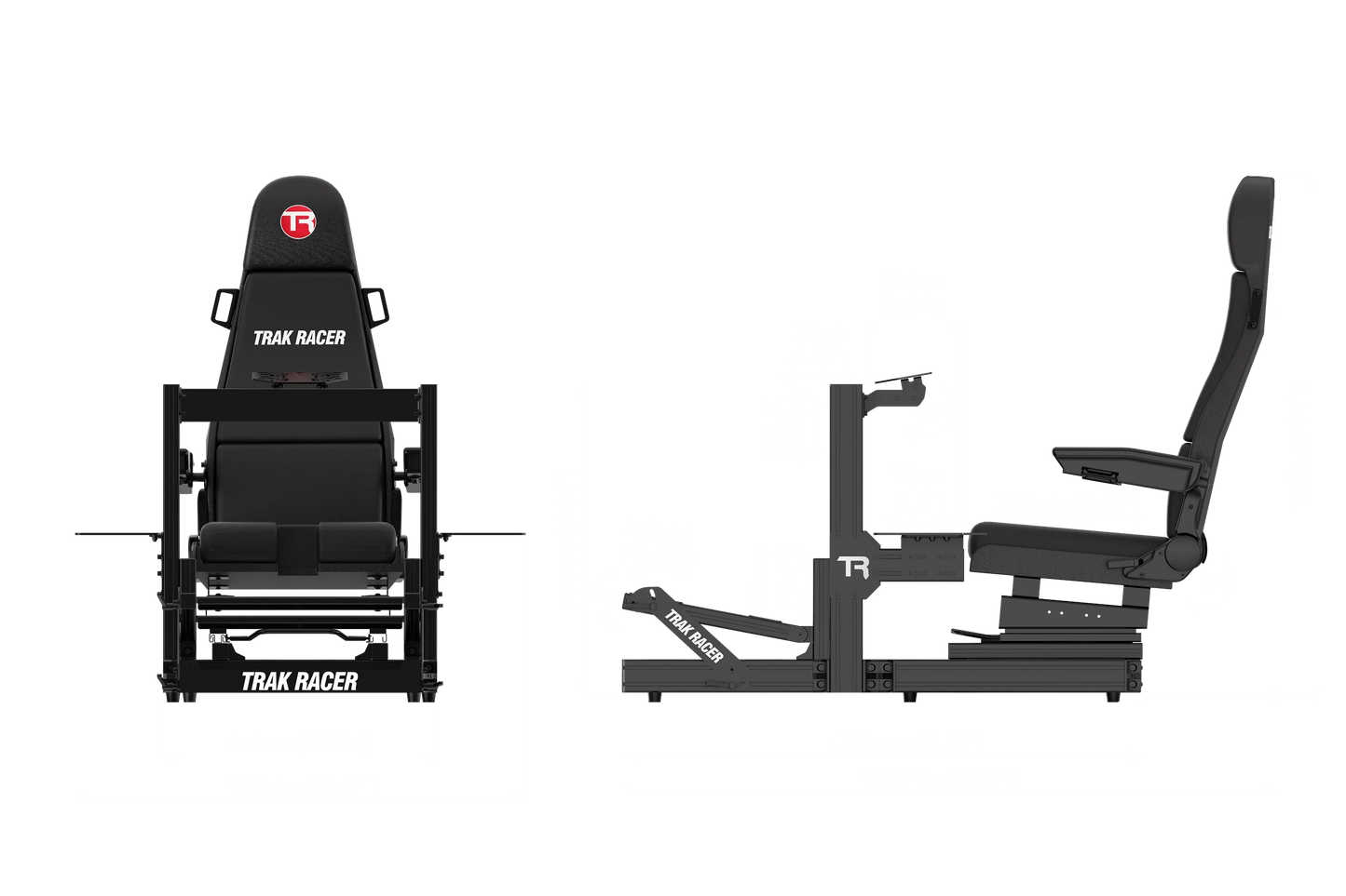 Black gaming chair with 'Trak Racer' branding on a white background