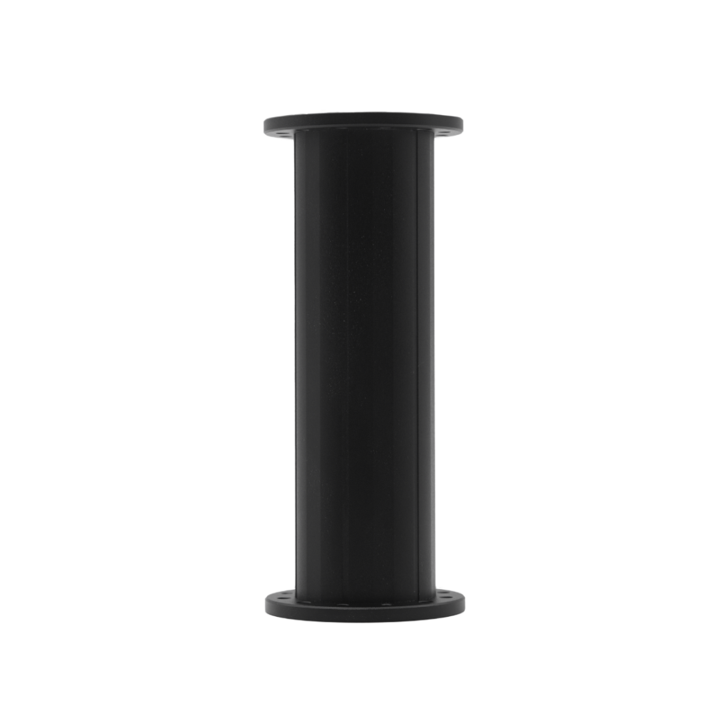 Black cylindrical object on a white background