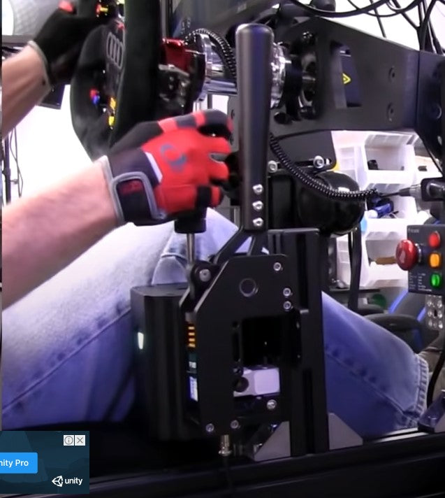 VNM Shifter Handbrake Mounting Plate Bracket installed on sim rig