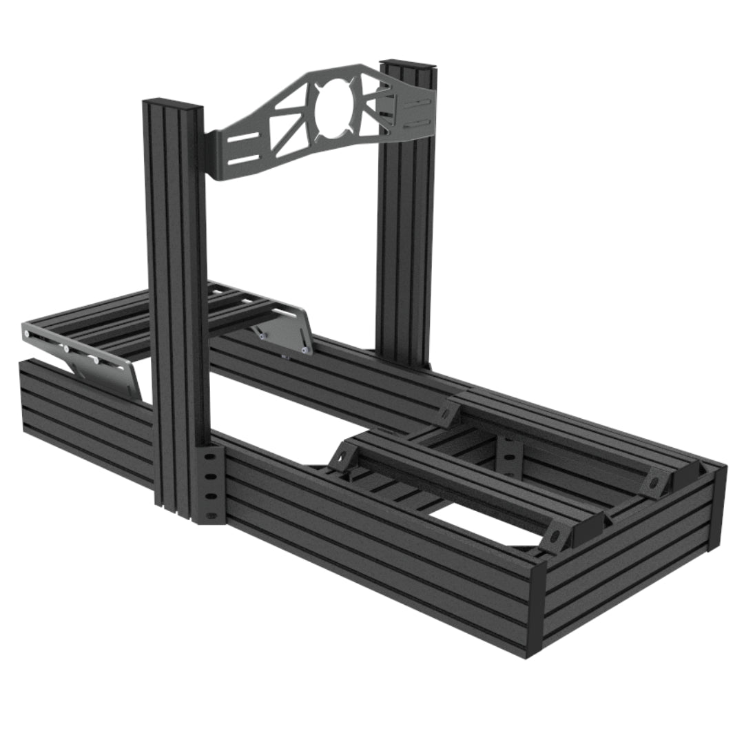 Black metal frame structure on a white background