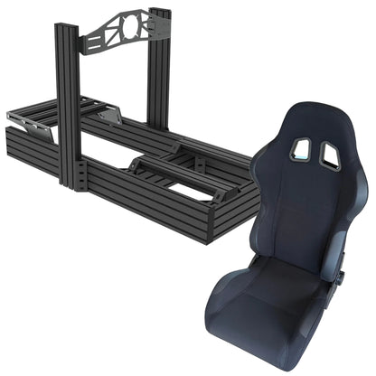 Black racing seat and roll cage on a white background