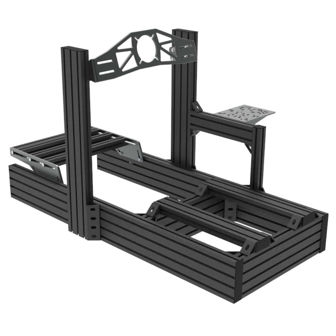 Black metal frame structure on a white background