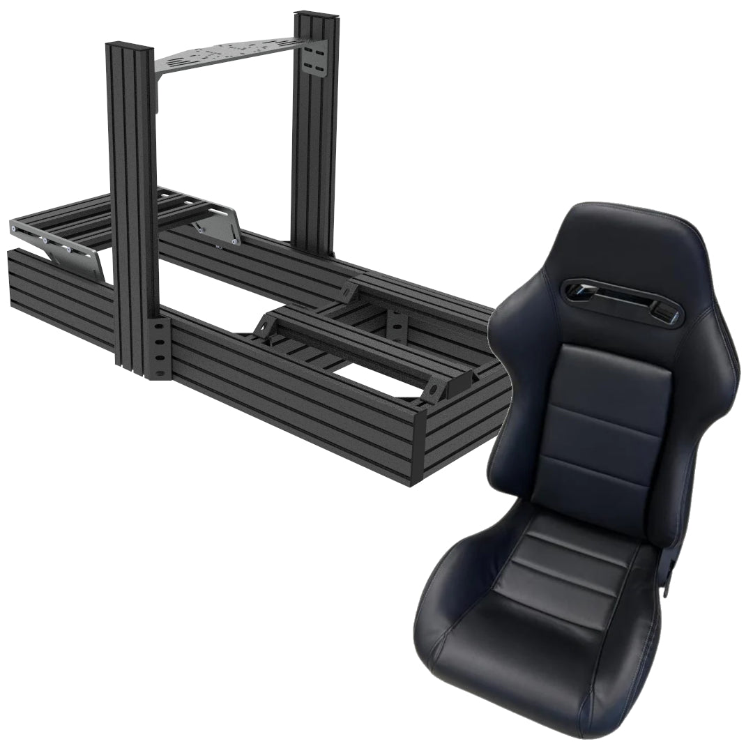 Black car seat and frame on a white background