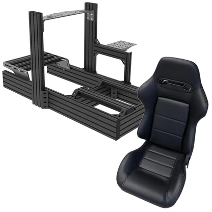 Black car seat and frame on a white background