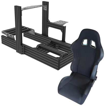 Black racing seat and seat frame on a white background