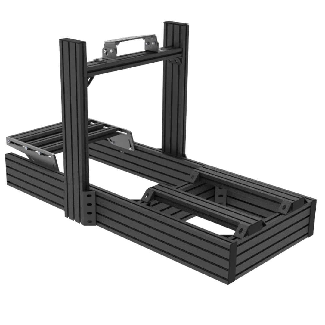 Black metal frame structure on a white background