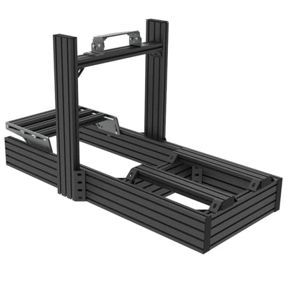 Black metal frame structure on a white background