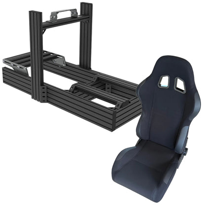 Black racing seat and seat frame on a white background