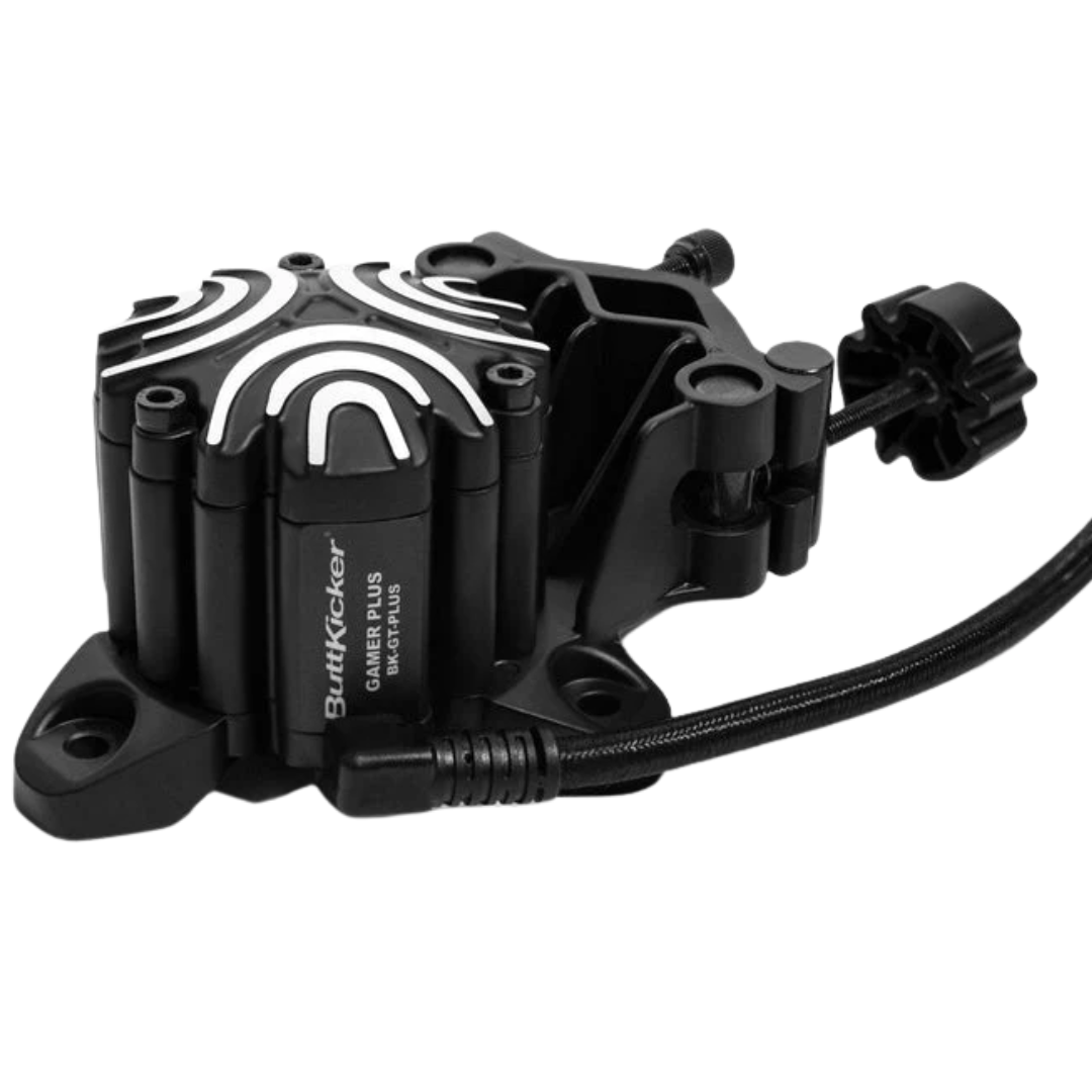 ButtKicker Gamer PLUS – haptic transducer mounted to gaming chair