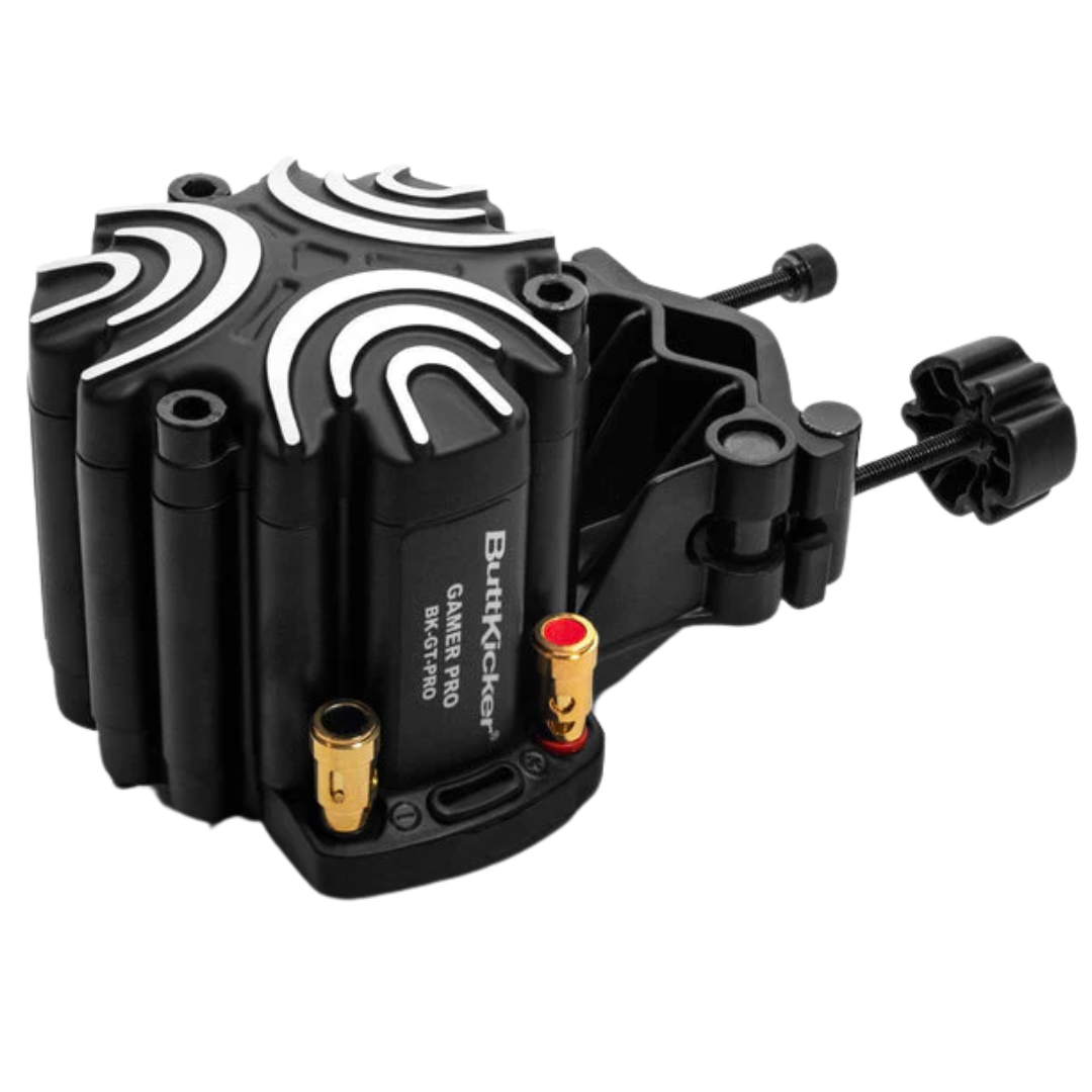 ButtKicker Gamer PRO – haptic transducer mounted to sim racing rig