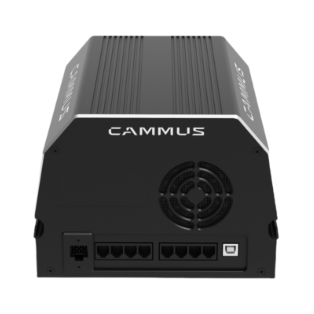 Black electronic device with 'Cammus' branding on a white background