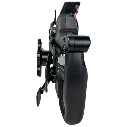 Black gaming joystick on a white background