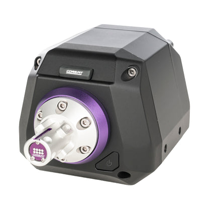 Black and purple mechanical device with 'Corefit' branding on a white background