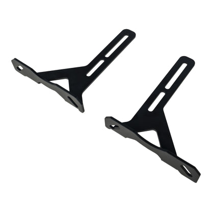 Two black metal brackets on a white background
