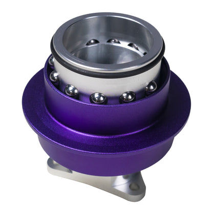 Purple and silver mechanical component on a white background