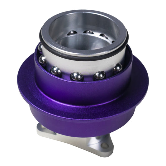 Purple and silver mechanical component on a white background