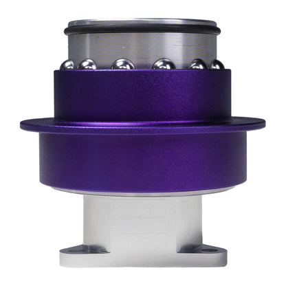 Mechanical component with purple and silver design on a white background
