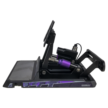 Gaming desk setup with a mouse pad and Corsair branded components on a white background