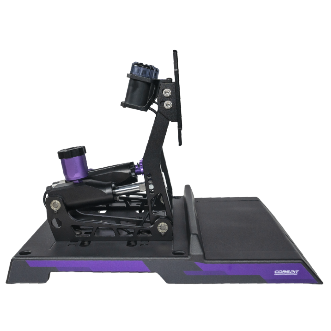 Black and purple gaming desk setup with Corsair logo on a white background