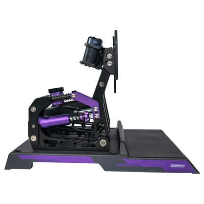 Black and purple mechanical device on a white background