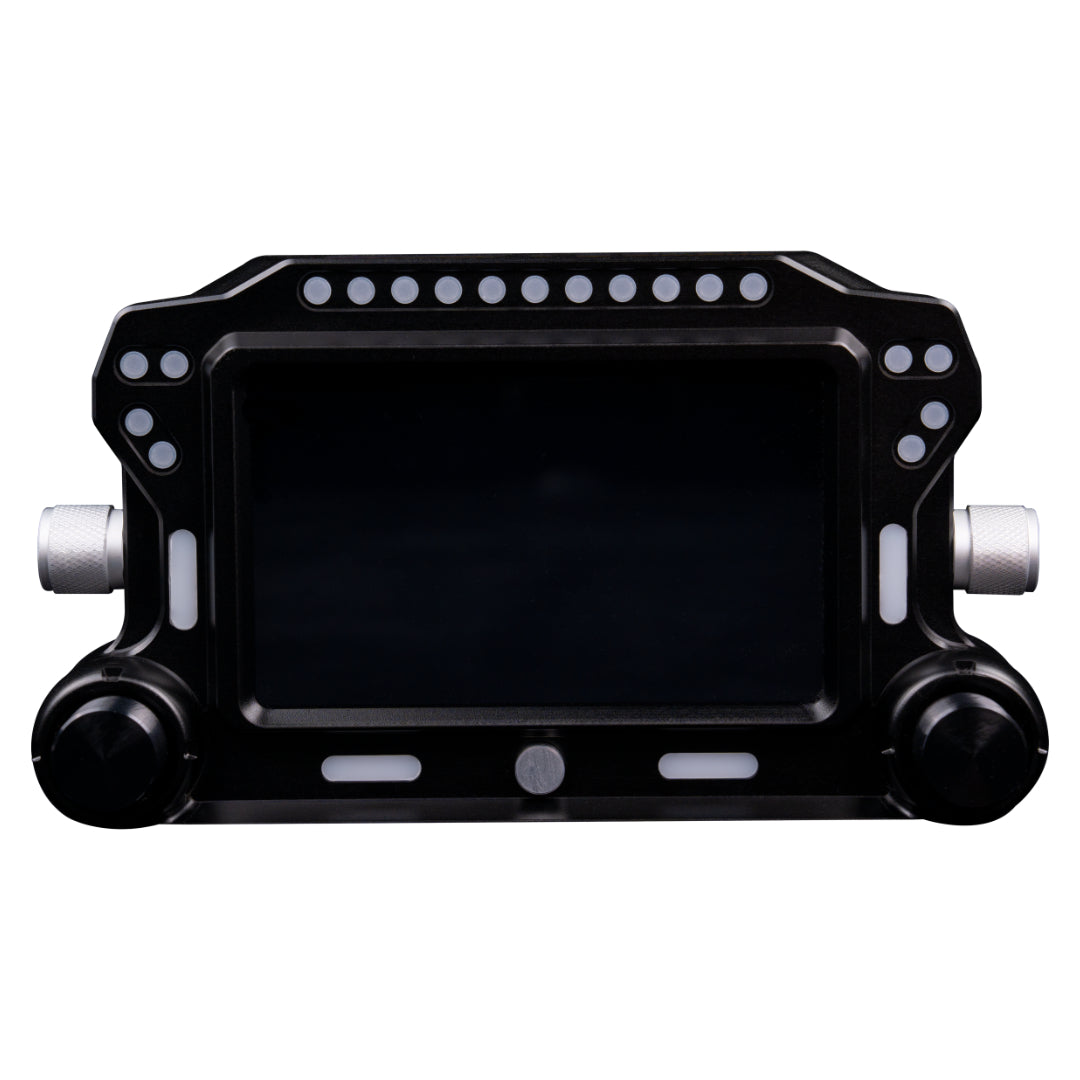 Black metal bracket with screws on a white background