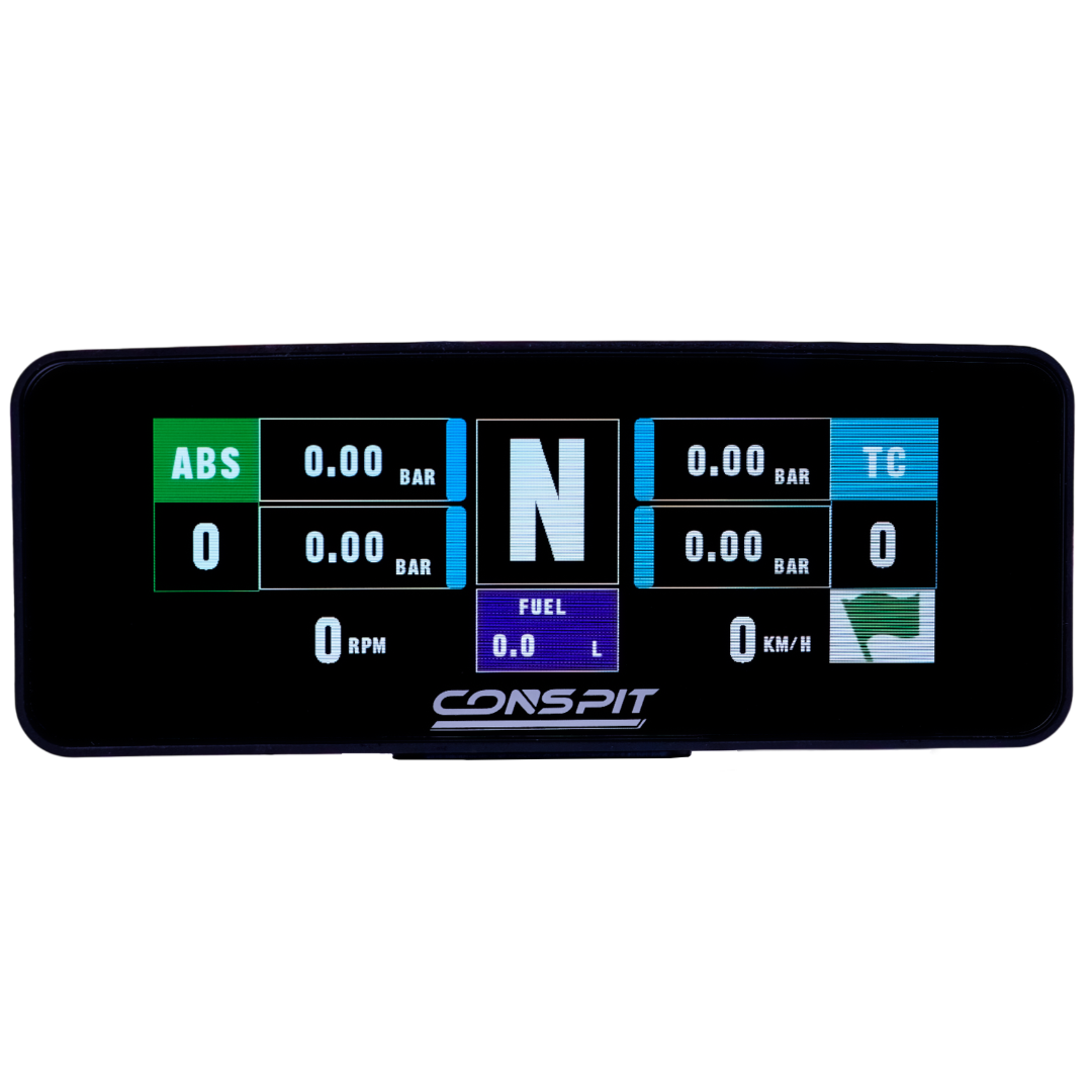 CONSPIT CSD Nano Sim Racing Telemetry Display mounted on a sim racing wheelbase