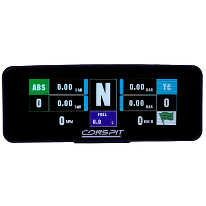 CONSPIT CSD Nano Sim Racing Telemetry Display mounted on a sim racing wheelbase