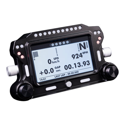 Digital display with racing telemetry on a white background