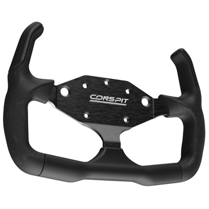 Black steering wheel cover with 'CONSPIT' branding on a white background