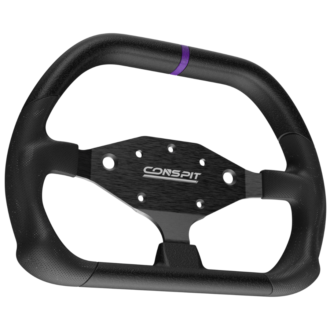 Black steering wheel with 'CONSPIT' branding on a white background