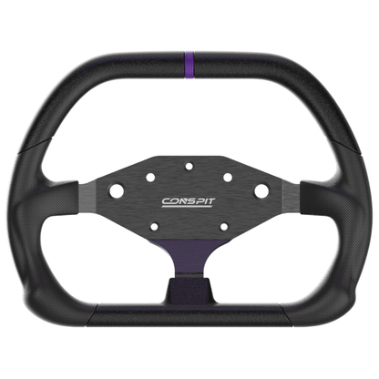 Black steering wheel with purple accents and 'CONSPIT' branding on a white background