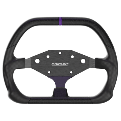 Black steering wheel with purple accents and 'CONSPIT' branding on a white background