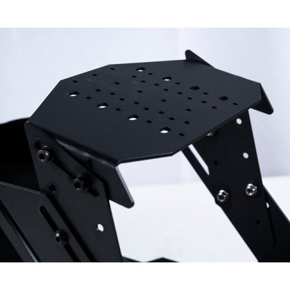 Black metal bracket with holes on a white background