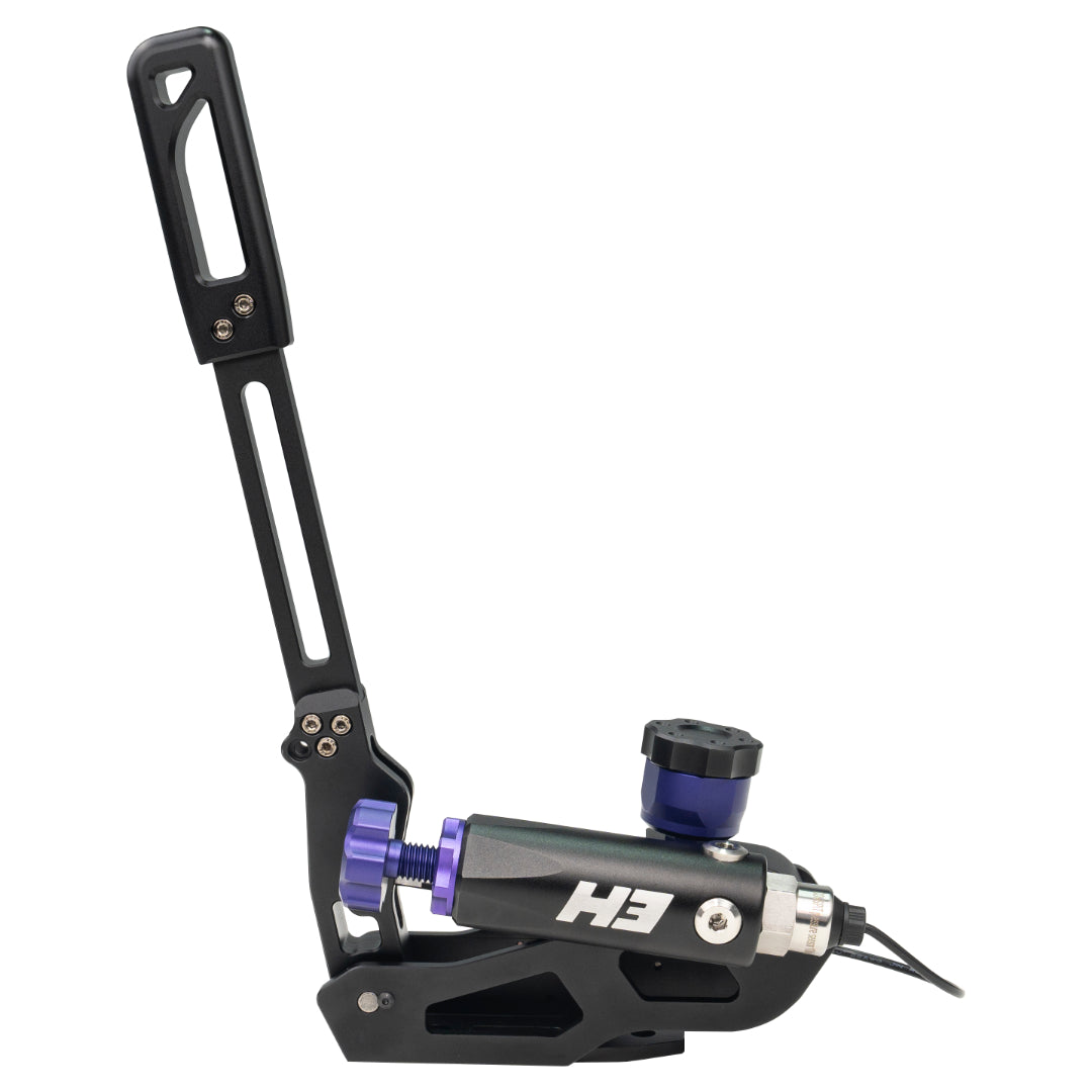 Black and purple mechanical device with 'HE' branding on a white background