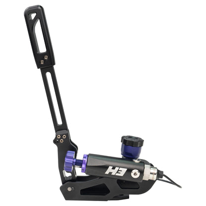 Black and purple mechanical device with 'HE' branding on a white background