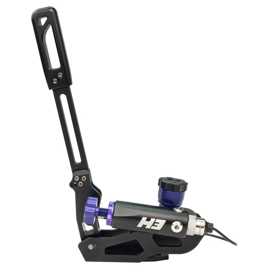 Black and purple mechanical device with 'HE' branding on a white background