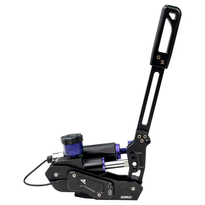 Black and blue mechanical device on a white background