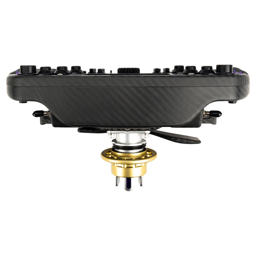 Black and gold mechanical keyboard base plate on a white background
