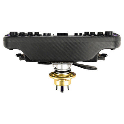 Black and gold mechanical keyboard base plate on a white background